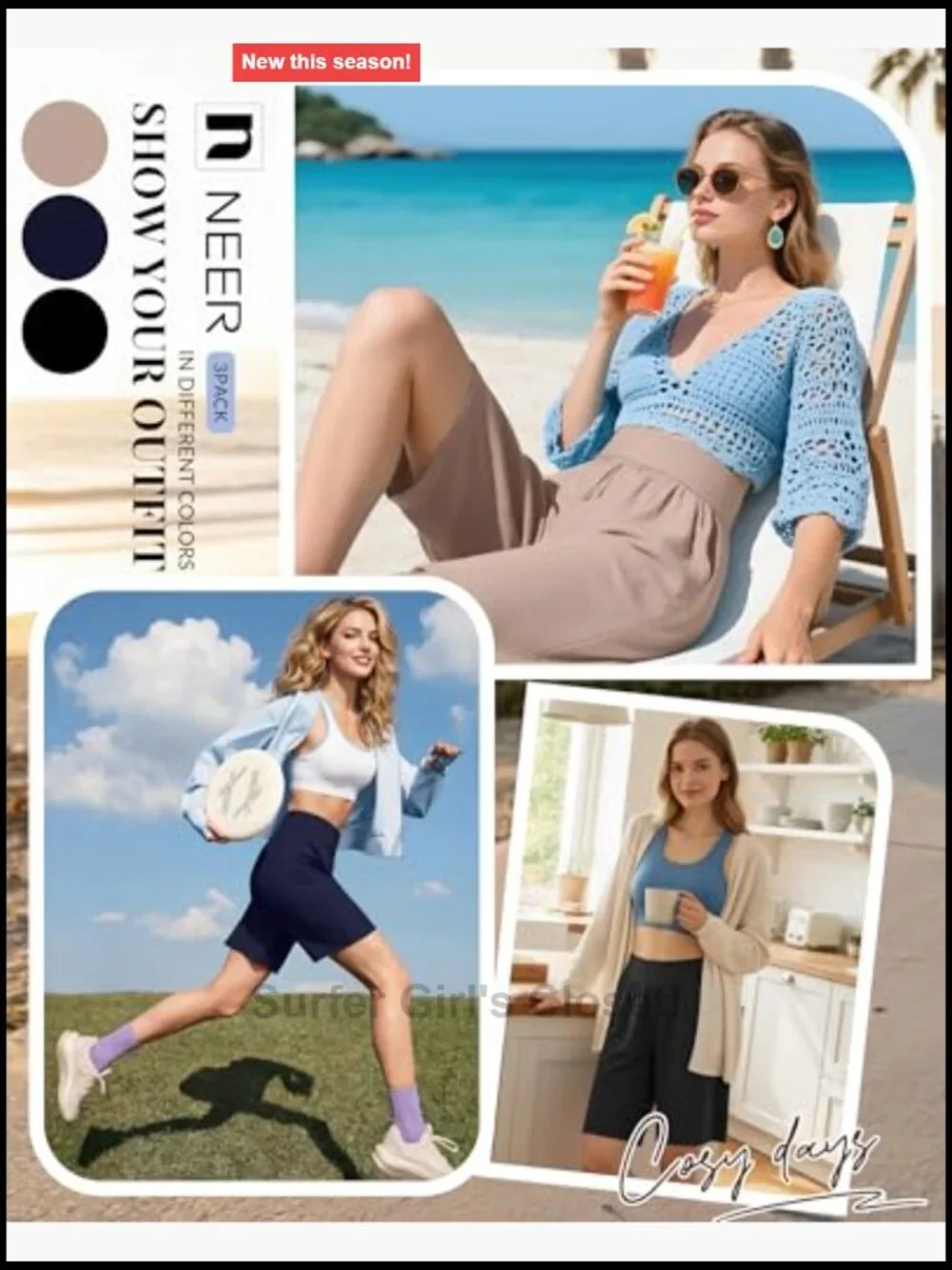 3 Pack High Waist Bermuda Shorts with Pockets Cotton Spandex Stretch Casual